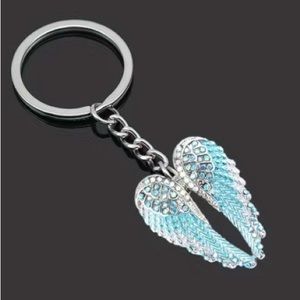 Angel Wings Blue Pendant Keychain Handbag Jewelry Inlaid Rhinestone Enamel New